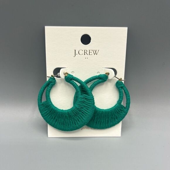 J. Crew Thread-Wrapped Green Hoop Earrings - Picture 3 of 4